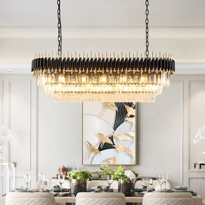 Luxury Modern Chandelier Oval Shape Black Matte Tied Crystal Pendants For Dinning Room