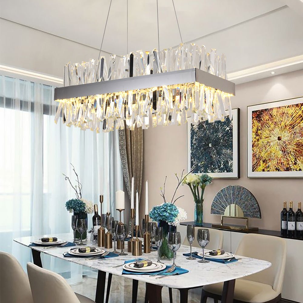 Modern Chandelier Clear Crystal Stainless Steel Lighting Fixture For Dining Table