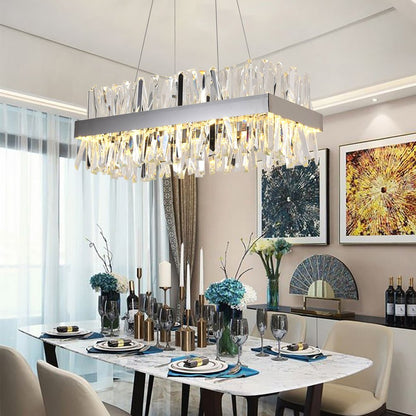 Modern Chandelier Clear Crystal Stainless Steel Lighting Fixture For Dining Table