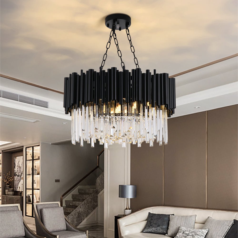 Modern Chandelier Black Metal Paint Crystal Pendants Home Decor