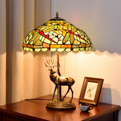 Handmade stained glass dragonfly lamp shade for rustic decor