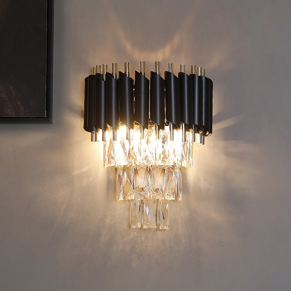 Modern Black Gold Metal LED Crystal Wall Light For Living Room