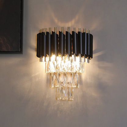 Modern Black Gold Metal LED Crystal Wall Light For Living Room