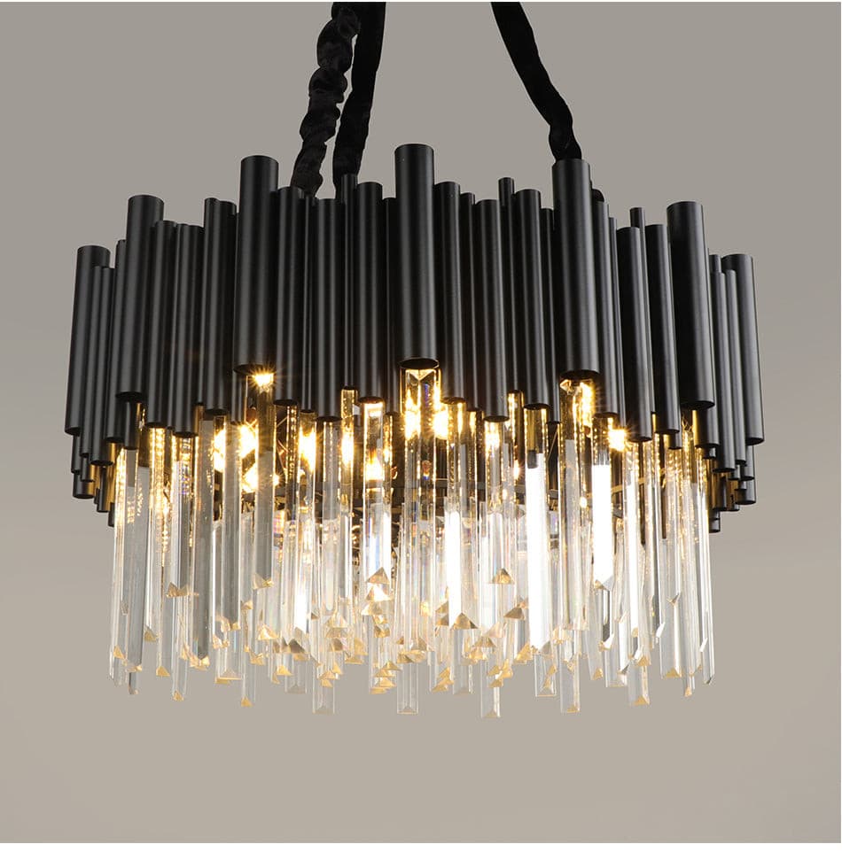 Modern Chandelier Black Metal Paint Crystal Pendants-Longree