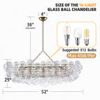 Bubbles Chandelier Talia Style Ribbed Clear Globes Rectangular Shape