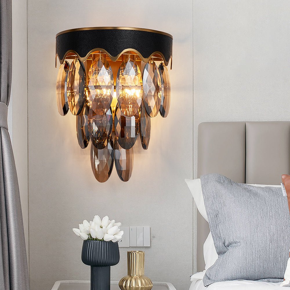 Modern Black & Gold Crystal Wall Sconce - Luxury LED Textured Wall Lamp