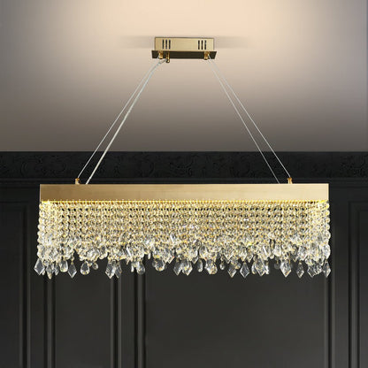Contemporary rectangular gold crystal lighting for modern room.