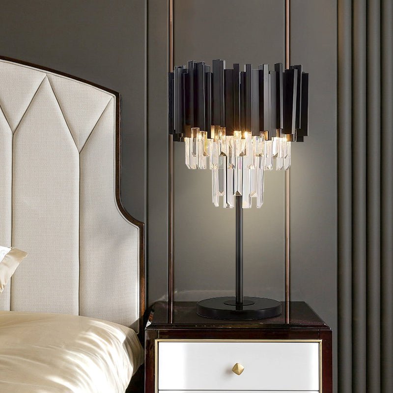 Modern Table Lamp Black Matte Steel Crystal Pendants Marble Base Manufacturer In China