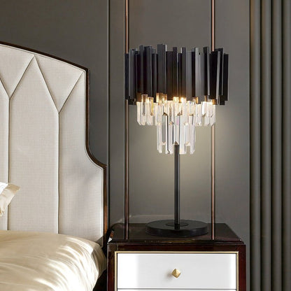 Modern Table Lamp Black Matte Steel Crystal Pendants Marble Base Manufacturer In China