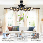 Black Smoke Glass 12-Light Retractable Ceiling Fan with Remote