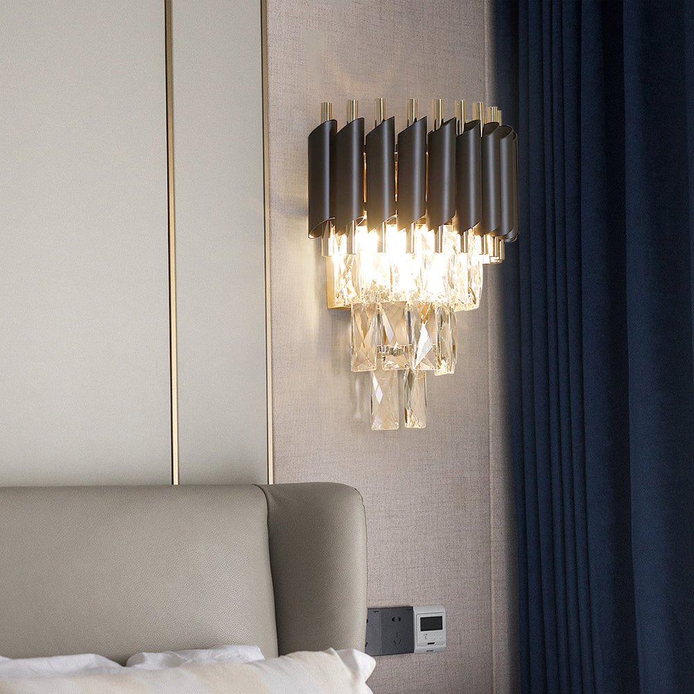Modern Black Gold Metal LED Crystal Wall Light For Bedroom