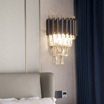 Modern Black Gold Metal LED Crystal Wall Light For Bedroom