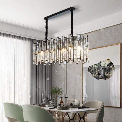 Modern Oval Black Metal Frame With Glass Chandelier For Bedroom