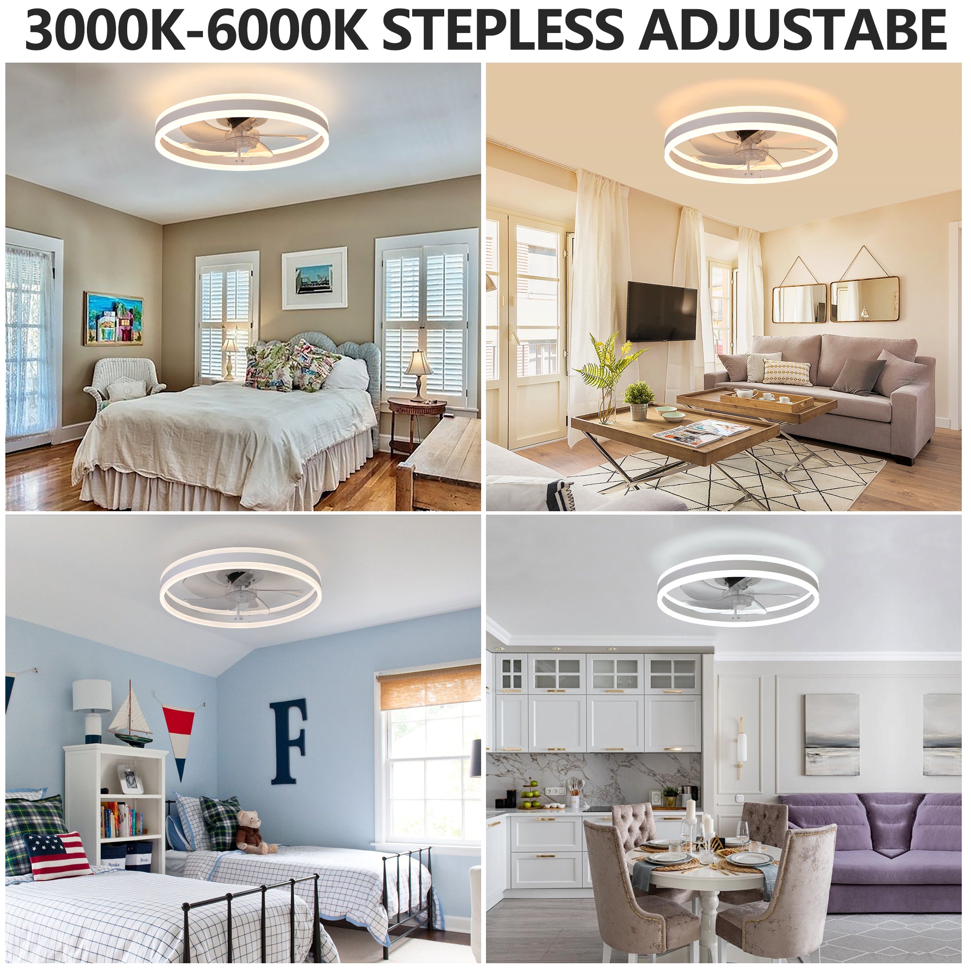 19.7 in. White Dimmable LED Downrod Mount Standard Ceiling Fan with Remote Control, 6 Adjustable Wind Speeds