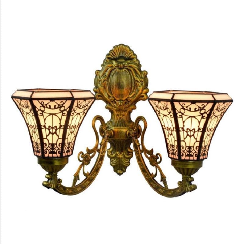 Tiffany style double-head wall sconce with cream stained glass