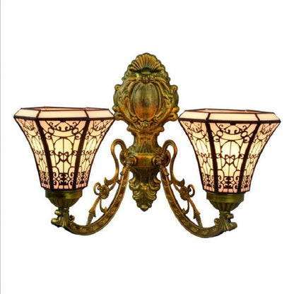 Tiffany style double-head wall sconce with cream stained glass