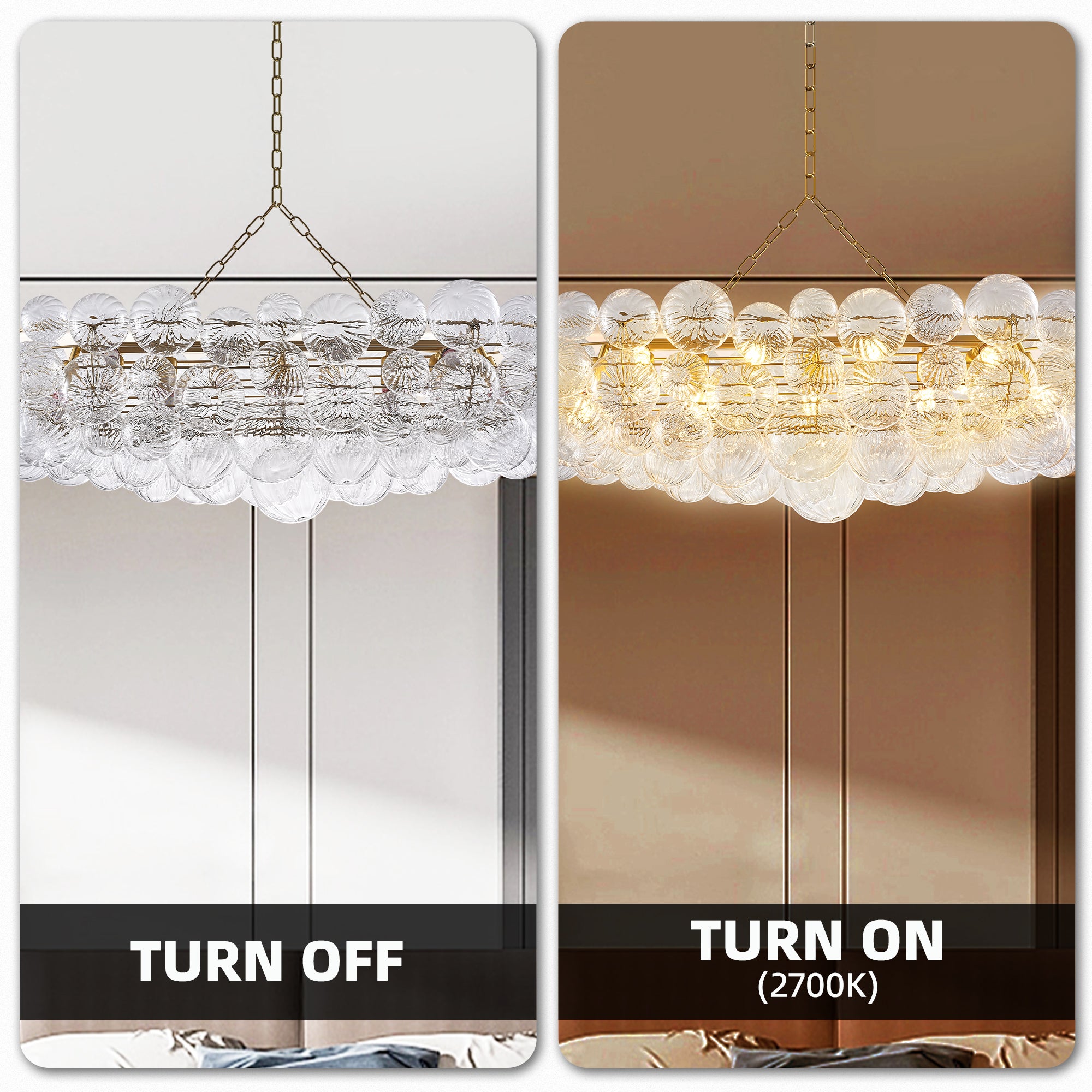 Bubbles Chandelier Talia Style Ribbed Clear Globes Rectangular Shape