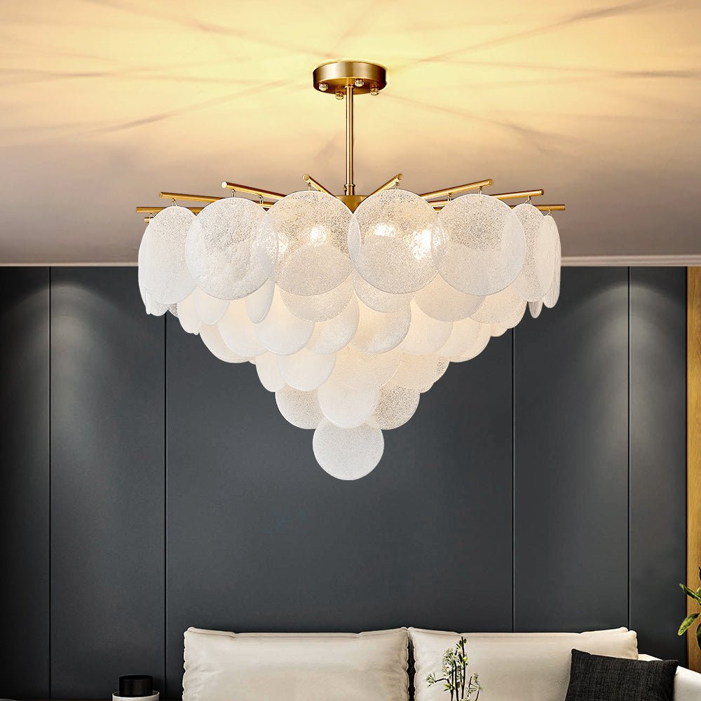 Modern Iron Frame Glass Medallions Chandelier For Dining Room