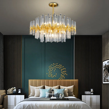 Modern Chandelier Semi-Flushed Crystal Pendants Straight Tube For Bedroom