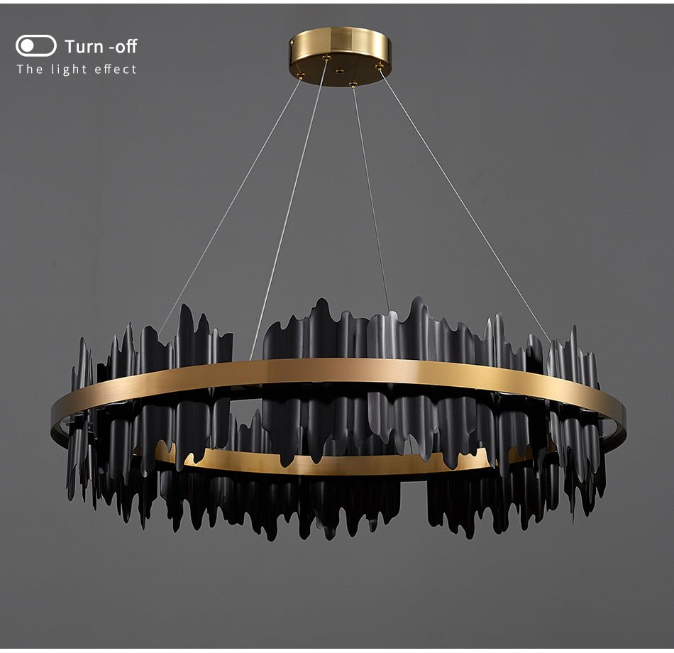 Modern Matte Black Ring Lampshade LED Strip Chandlier