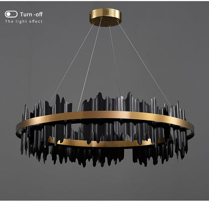 Modern Matte Black Ring Lampshade LED Strip Chandlier