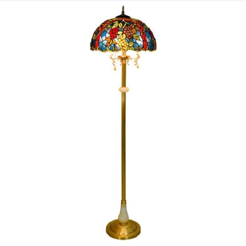 Tiffany style floor lamp with grape pattern stained glass shade