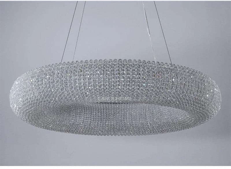Modern 32-inch round crystal chandelier LRLR0068 with gold iron frame and dimmable lighting.