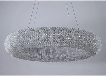 Modern 32-inch round crystal chandelier LRLR0068 with gold iron frame and dimmable lighting.