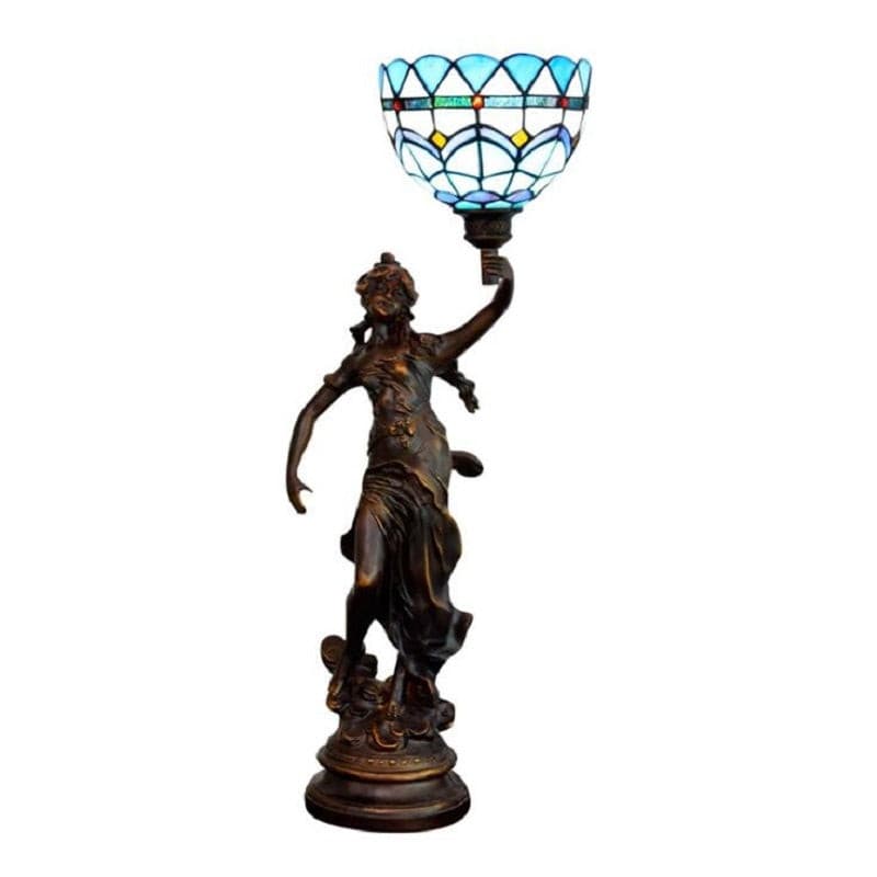 Antique Table Lamp Tiffany Art Statue Stained Glass