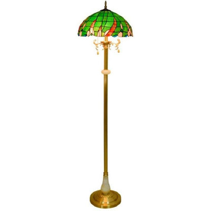 Tiffany style stained glass floor lamp with green floral pattern shade