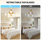 Modern Gold Retractable Ceiling Fan with Lights, 8-Light Flush Mount Fan with Remote