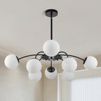 Modern Bubble Globe Chandelier – Black Frame Frosted Glass Pendant Ceiling Light