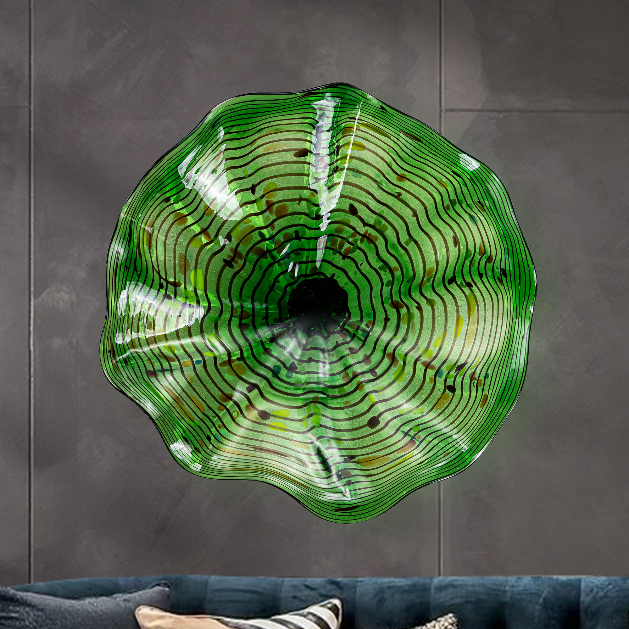 Hand Bowls Glass Green Dot Murano Art Glass Wall Decor Plate D12inches