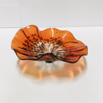 Hand Blown Murano Glass Wall Plate Orange And Brown Spots D12inches