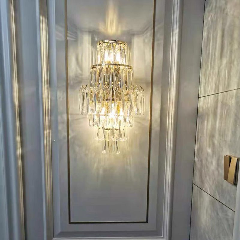 Chrome Iron Crystal Pendants Multi Layers Wall Lamp For Drawing Room