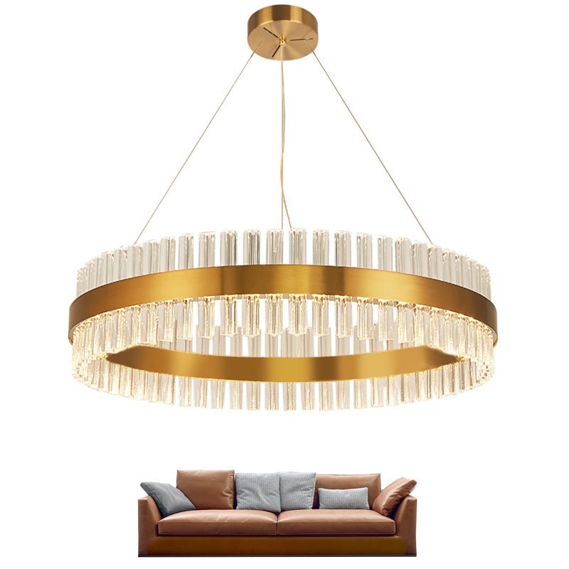 Modern Chandelier Stainless Steel Circle With Crystal Sticks LED Lights For Bed room