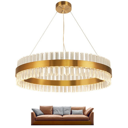 Modern Chandelier Stainless Steel Circle With Crystal Sticks LED Lights For Bed room