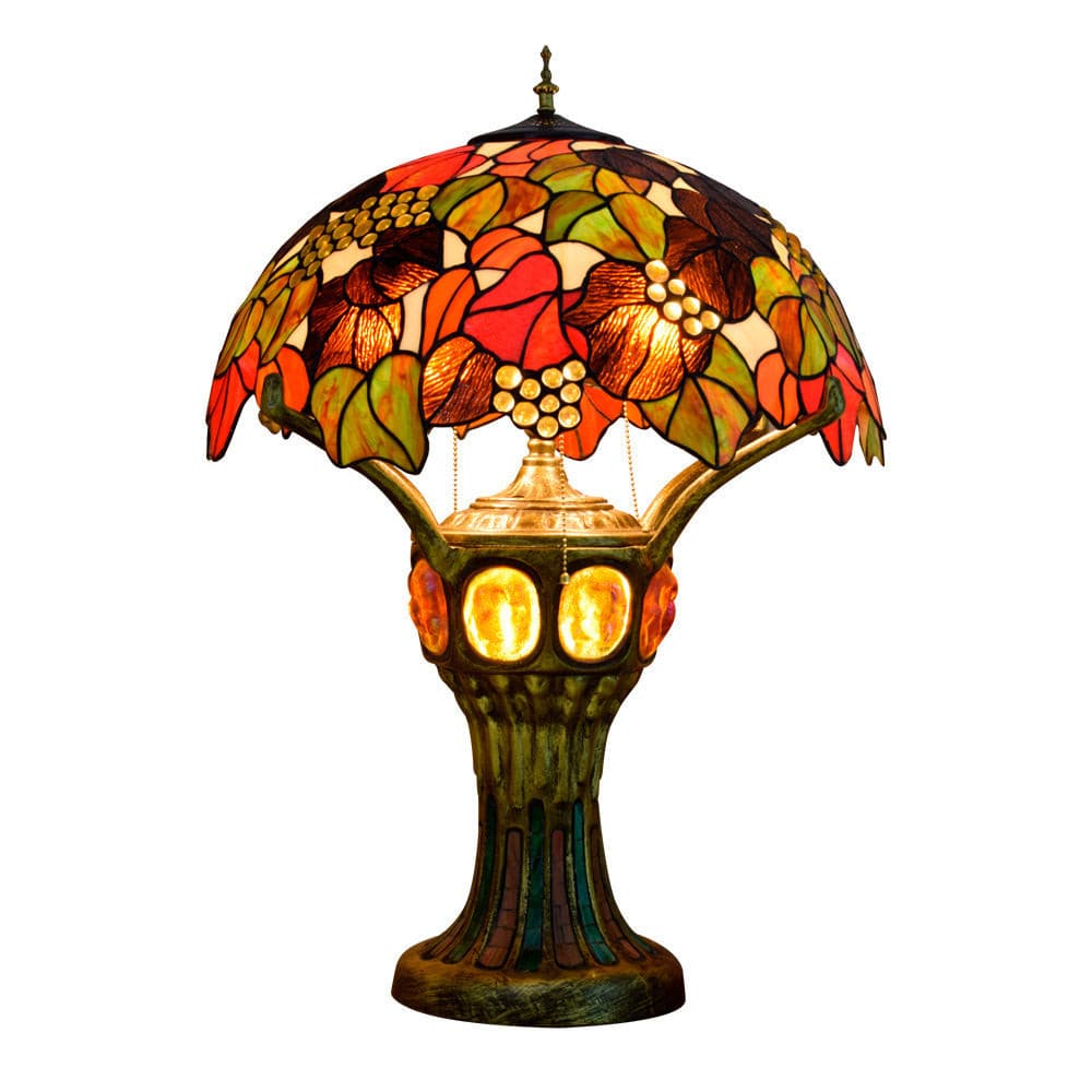 Tiffany style grape leaves table lamp with stained glass shade