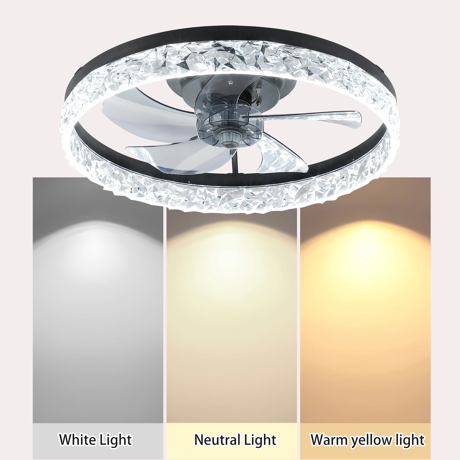 20 in. Indoor Black Ceiling Fans with Lights and Remote, 6CCT Dimmable Low Profile Ceiling Fan with Light