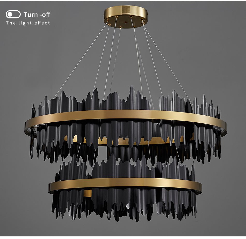 Modern Matte Black Ring Lampshade LED Strip Tiered Chandlier