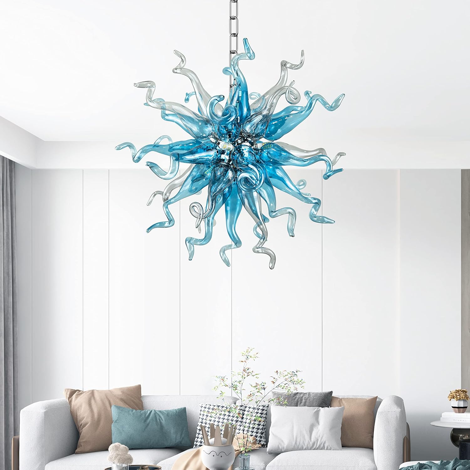 Chihly Style Blown Glass Chandelier | Luxury Heart-Shaped Blue Art Lighting