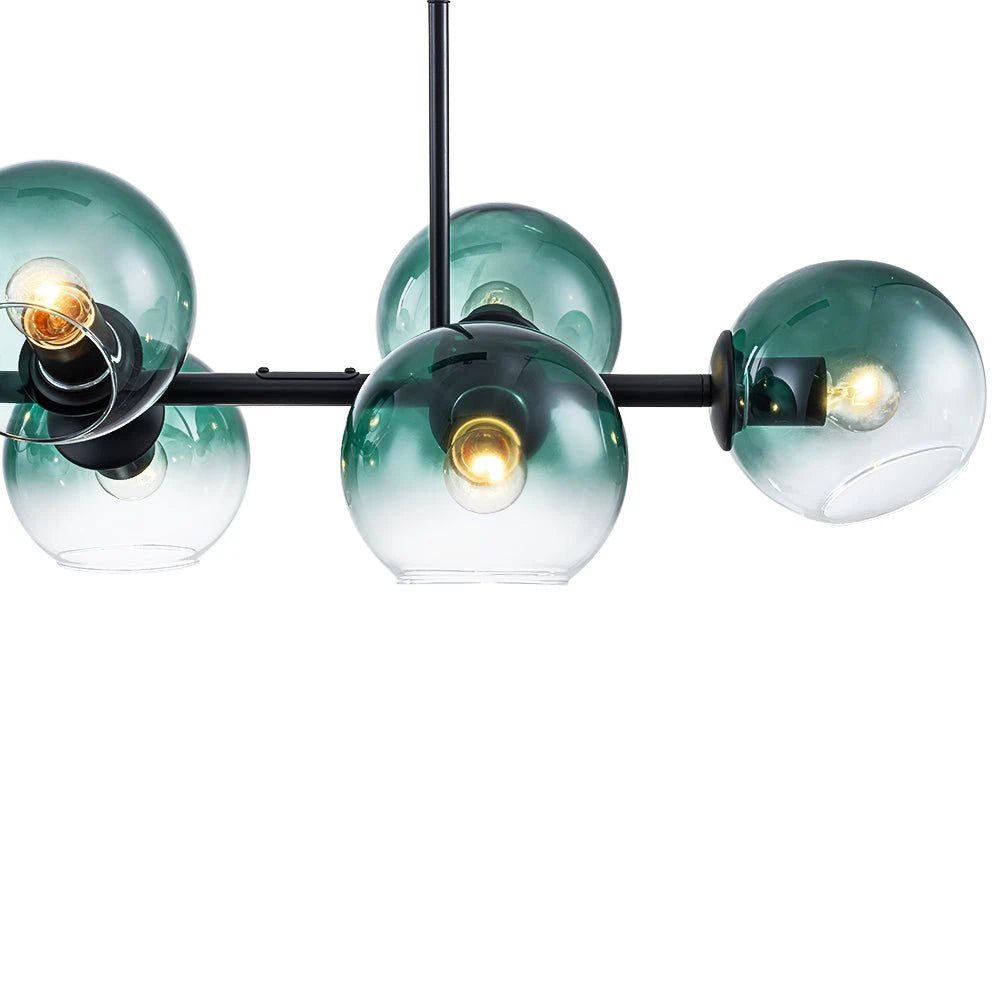 8-Light Color Tinted Glass Globe Bubble Linear Chandelier, Modern Island Pendant Light Fixture for Dining Room and Kitchen - BeyPan