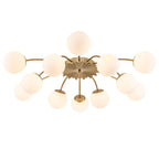 8-Light Gold Sputnik Chandelier with Milk Glass Globes - Mid Century Modern Semi Flush Ceiling Light - BeyPan