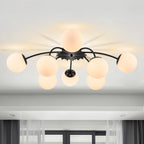8-Light Gold Sputnik Chandelier with Milk Glass Globes - Mid Century Modern Semi Flush Ceiling Light - BeyPan