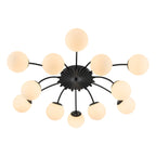 8-Light Gold Sputnik Chandelier with Milk Glass Globes - Mid Century Modern Semi Flush Ceiling Light - BeyPan