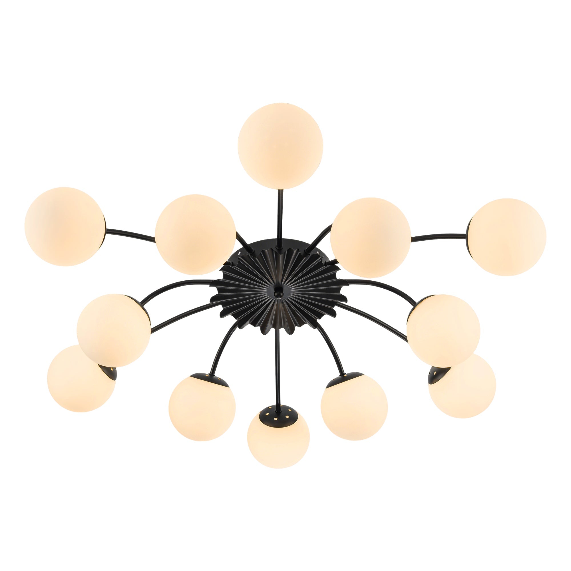 8-Light Gold Sputnik Chandelier with Milk Glass Globes - Mid Century Modern Semi Flush Ceiling Light - BeyPan