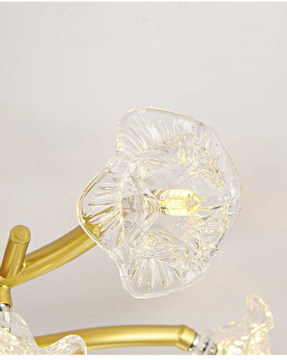 Close-up detail of the hand-crafted crystal flower stems and gold finish.