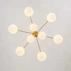 9-Light Goose Arm Opal Glass Bubble Tiered Chandelier Modern Brass Globe Ceiling Light Fixture - BeyPan