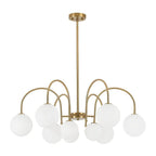 9-Light Goose Arm Opal Glass Bubble Tiered Chandelier Modern Brass Globe Ceiling Light Fixture - BeyPan