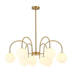 9-Light Goose Arm Opal Glass Bubble Tiered Chandelier Modern Brass Globe Ceiling Light Fixture - BeyPan